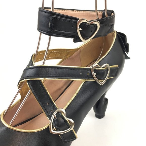 Black Lolita Liz Lisa Deary Unique Table Leg Heels Criss Cross Buckles size 40 - Picture 5 of 16